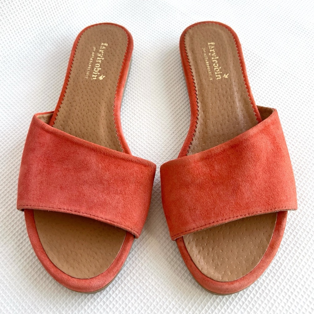 Farylrobin Anthropologie Testa Suede Peach Slides Open Toe Sandals Size 37 / 6.5